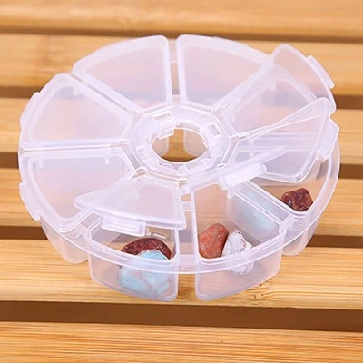 Image of 8 Grids Plastic Clear Round Storage Case Box Organizer Container Jewelry Sewing Pill Diamond Beads for Guitar Picks