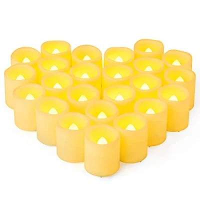 Image of Yakpo 24 Pack 3.8cm x 4.6cm Flameless Flickering Battery Operated Tea Lights, Lit 200+ Hours Flicker LED Tealights, Electric Fake Votive Candle Bulk for Wedding Halloween Christmas Decorations
