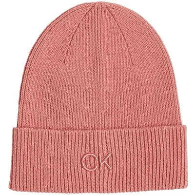 Image of Calvin Klein Embroidery Beanie Beanie, Women&#039;s, Size: One Size, Dusty rose
