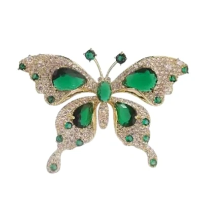 Image of Vintage Inspired Butterfly Brooch Pin, Green Crystal and Rhinestone, Jewellery for Women