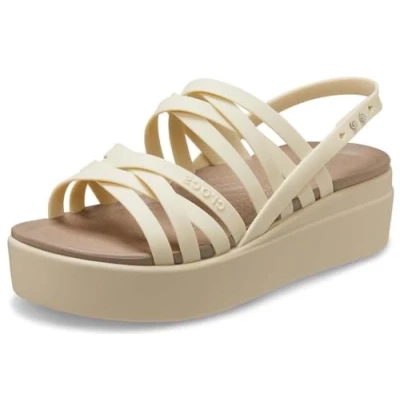 Image of Crocs Women&#039;s Brooklyn Strappy Low Wedge Sandals, Bone, 9 UK