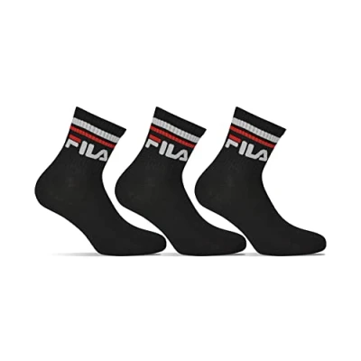 Image of Fila Unisex Plain Quarter 6 PACK Socks, Size: 35 38, Black