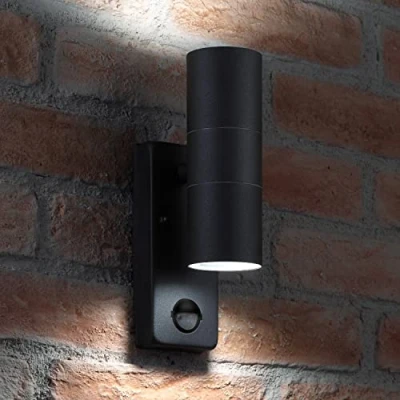 Image of Auraglow PIR Motion Sensor Stainless Steel Up &amp; Down Outdoor Wall Security Light Black Cool White