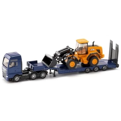 Image of siku 1790, MAN lorry with low loader and JCB wheel loader, 1:87, Metal/Plastic, Blue/Yellow, Folding ramp, Movable loading arm