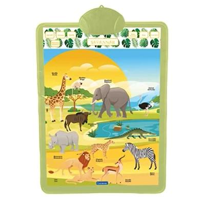 Image of Lexibook JCMAT15i1 Bilingual Educational Poster, Savanna Theme, Animals, Music, Quiz, Description