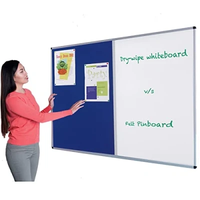 Image of Wonderwall Premium Aluminium Framed Dual Combination Noticeboard Pinboard/Dry Wipe Whiteboard 120 x 180cm (Blue) Office, School, Home