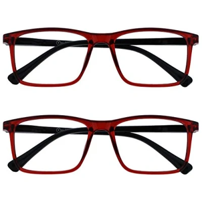 Image of OPULIZE Ink Reading Glasses 2 Pack Large Rectangular Frame Dark Red Black Arm Spring Hinges Scratch Resistant Mens Womens RR4 Z +1.50