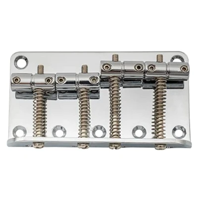 Image of Musiclily 4 String Non Tremolo Fixed Hardtail Bass Bridge for Jazz and Precision Bass,Chrome