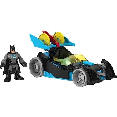 Image of Imaginext DC Super Friends Batman Toy Bat Tech Racing Batmobile with Lights &amp; Poseable Figure for Preschool Kids Ages 3+ Years, HFD48
