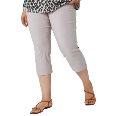 Image of Roman Originals Plus Size Cropped Trousers for Women UK Ladies Curve Capri Leggings Summer Pants Short Crop Stretch 3/4 Length Three Quarter Pedal Pusher Clothes Elasticated Natural 30