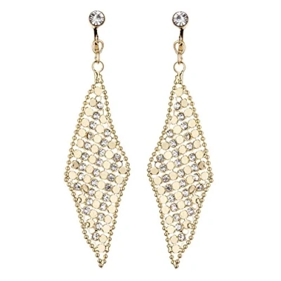 Image of Clip On Earrings Gold Plated Drop With Clear Crystals Daisy G