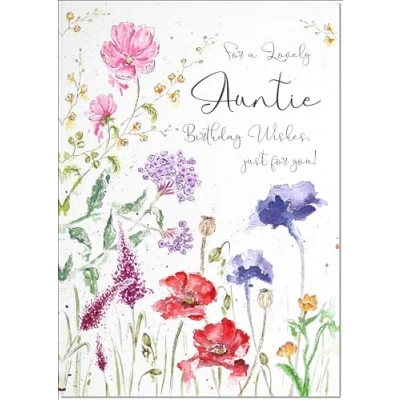 Image of doodlecards Auntie Birthday Card Wildflowers Spring Flowers Medium Size with Plain Envelope
