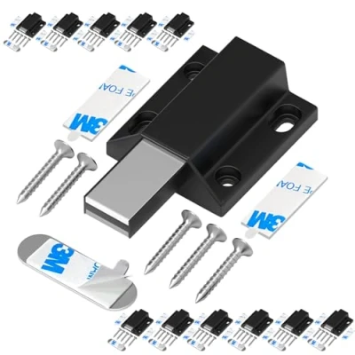 Image of Magnetic Push Latches Without Nail Installation Tonitrui to Open Door Latch Touch Kitchen Release for Cabinet Closure and Popping (Black 12 Pack)