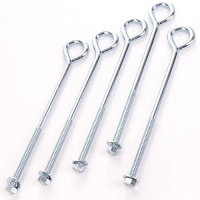 Image of 5X M8 Straining 200mm Zinc Eye Bolts + Hex Nuts &amp; Washers