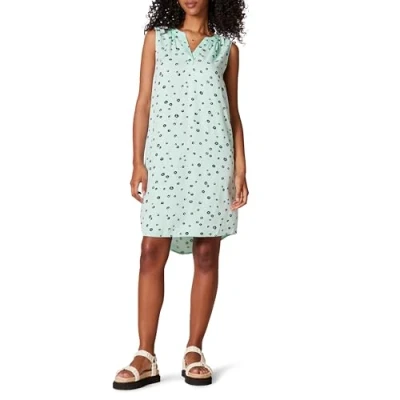 Image of Amazon Essentials Women&#039;s Sleeveless Woven Shift Dress, Aqua Blue Poppy, XS