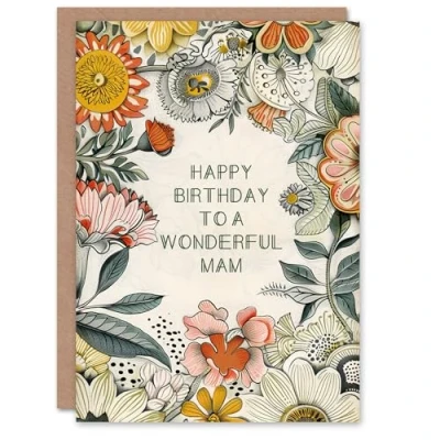 Image of Artery8 Mam Happy Birthday Card Flower Bouquet Peony Daisies Sunflowers Botanical For Her Greeting