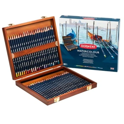 Image of Derwent Watercolour Pencils, Painting &amp; Drawing, Set Of 48 In Wooden Gift Box, Ideal For Blending Layering, Professional Quality, 0700758