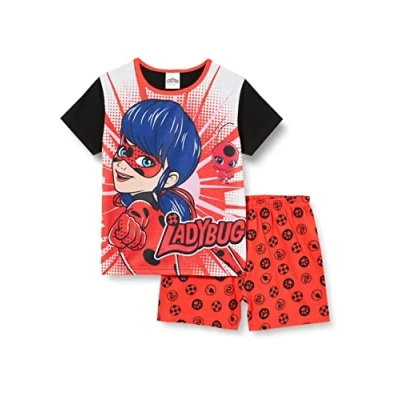 Image of Disney Miraculous Ladybug Girls Pyjamas Short Summer Pjs Set Ages 3 to 11 Years Old (5 6 Years) Red