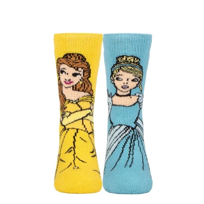 Image of Kids 1 Pair SOCKSHOP Heat Holders Disney 1.6 TOG Lite Beauty and the Beast Cinderella Thermal Socks Blue / Yellow 12.5 3.5