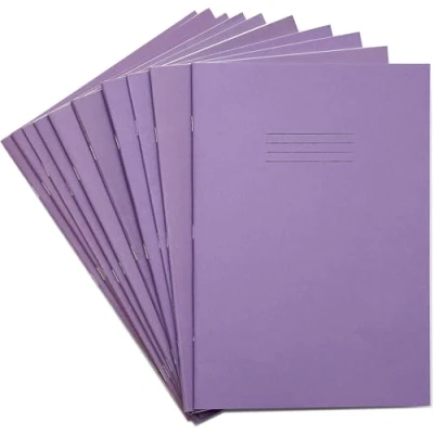 Image of Rhino A4 Exercise Books, 80 Page / 8mm Lined with Margin Paper Notebook, 10 Pack, Office &amp; School Stationery Supplies, Purple