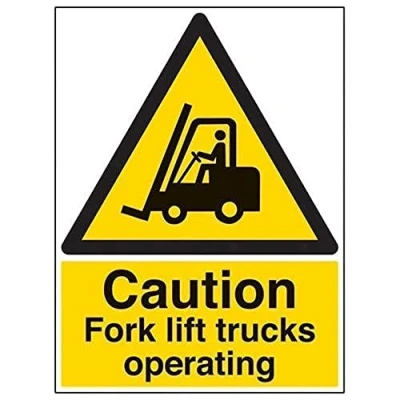 Image of V Safety Caution Fork Lift Trucks Operating Warning Sign 450mm x 600mm 2mm Rigid Plastic
