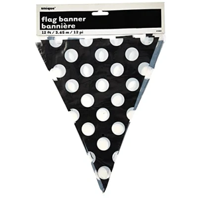 Image of Unique Party 10020 12ft Black Polka Dot Bunting Flags