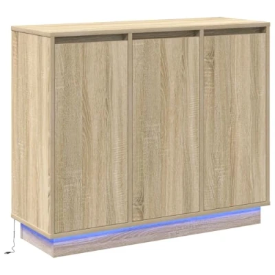 Image of vidaXL LED Sideboard in Sonoma Oak 90x32x75 cm Engineered Wood