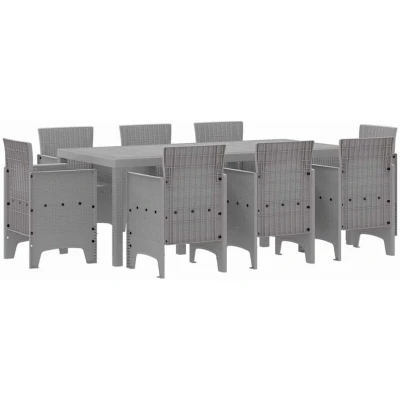 Image of vidaXL 9 Piece Garden Dining Set Light Grey Poly Rattan