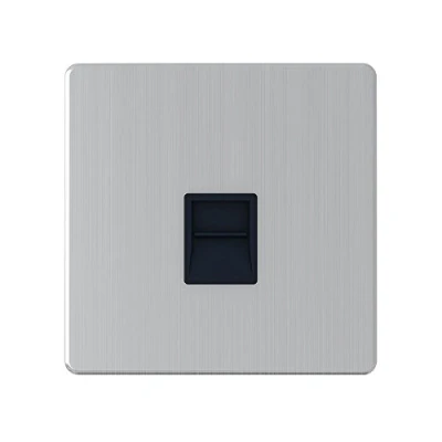 Image of AET SLTELSBL Screwless Satin Chrome Flat Telephone Slave Socket Black Insert