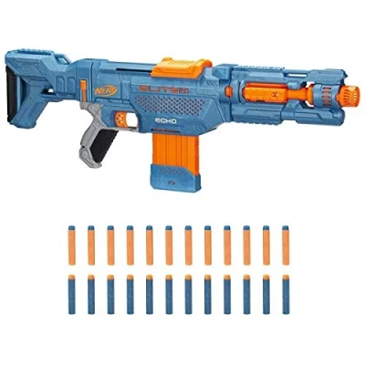 Image of Nerf Elite 2.0 Echo CS 10, 4 in 1 Dart Blaster Toy with 24 Official Darts and 10 Clip, Removable Stock Barrel Extension Tactical Rails, for Kids Aged 8+
