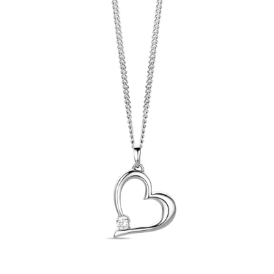 Image of MIORE 9 carat 375 white gold heart pendant with zirconia + free 45 cm chain in 925 sterling silver