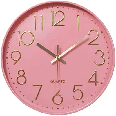 Image of Taodyans Silent Wall Clock 12 In Kitchen Quartz Battery Operated Round Modern Home Decor for Office Class Room Living Bedrooms (Pink)