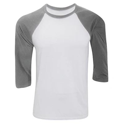 Image of Canvas Mens 3/4 Sleeve Baseball T Shirt (S) (White/Deep Heather)
