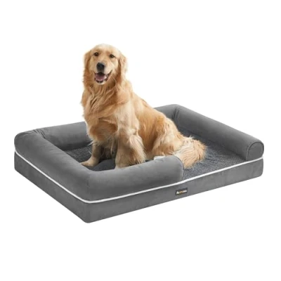Image of Feandrea Orthopedic Dog Bed, Sofa with Sides, Removable Washable Cover, 106 x 80 20 cm, Non Slip Bottom, Light Grey PGW077G02