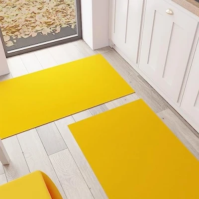 Image of PETTI Artigiani Italiani Kitchen Rug, Runner, Washable, Non Slip, Rug Plain Colour, 52 x 180 cm, Yellow, 100% Made in Italy