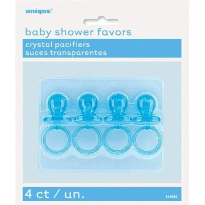 Image of Blue Crystal Plastic Pacifier (5cm) Pack of 4 Baby Shower Party Decorations, Ideal Keepsake for Guests