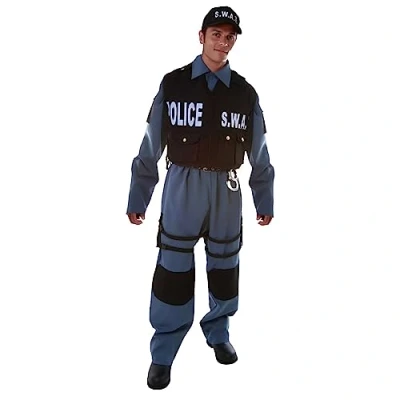 Image of Dress Up America Men&#039;s Adult Deluxe Swat Police Officer Costume Beautiful Set for Role Play Plastic Toy Stick Not Included