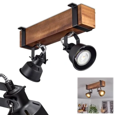 Image of Ceiling Light Safari, Modern Made of Metal/Wood in Black/Dark Brown, Industrial Design with Adjustable Shade, 2 Flame, x GU10 Without Bulb