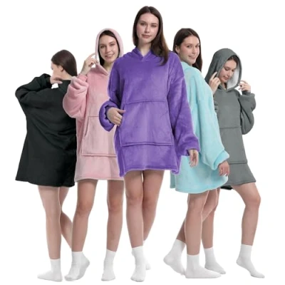 Image of K MART Oversized Blanket Hoodie for Men &amp; Women,Thick Flannel with Sleeves and Giant Pocket Super Soft Warm Cozy Wearable Sweatshirt Adults