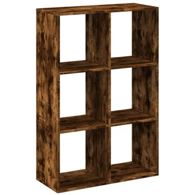 Image of vidaXL Room Divider Bookcase 6 Cubical Compartments, Smoked Oak, Engineered Wood, 69.5x29x103.5 cm Modern Freestanding Bookshelf for Home/Office Storage and Decor