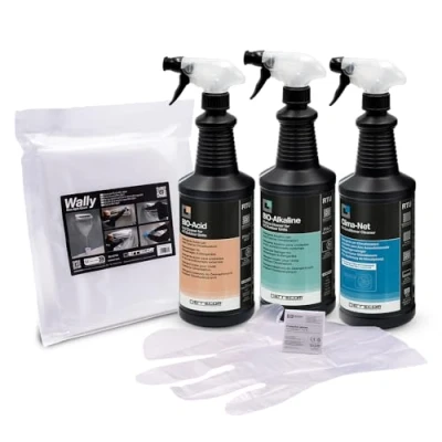Image of ERRECOM Cleaning Kit for Air Conditioners, includes Clima Net (1L), Conditioning Cover Bag Wally, BIO Acid and Alkaline 2 L Biodegradable Condenser Cleaners, Gloves