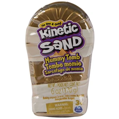 Image of Kinetic Sand, Mini Mummy 170g Magic Sand Brown, 1 Surprise Figure, 2 Accessories and 3 Gems Included, Toys for Boys Girls Years Old