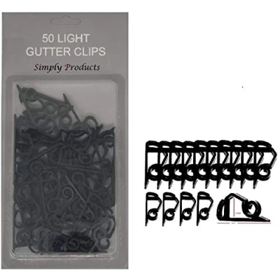 Image of Simply Products 50 Gutter Hooks for Hanging Outdoor Christmas Xmas String Lights / Rope Clips (Black)