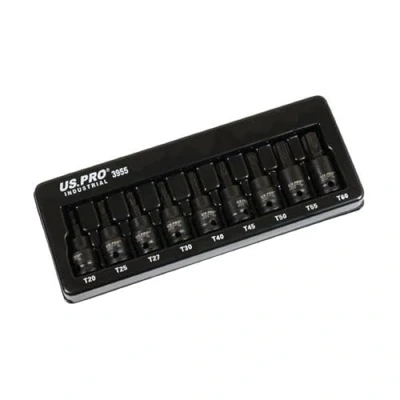 Image of US PRO INDUSTRIAL 9pc 3/8 DR Impact Torx Star Bit Sockets Set T20 T60 3955
