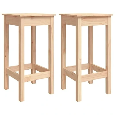 Image of vidaXL Solid Pine Wood Bar Stool Set 2x Wooden Kitchen Bistro Stools, Backless Breakfast Seating, Rustic Brown, 40x40x78 cm