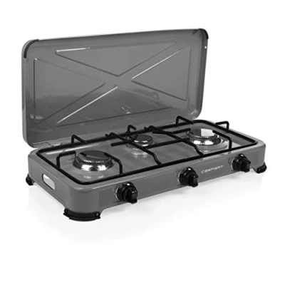 Image of Campart Quebec Gas Stove 3 Burners 4kW Detachable Lid Portable Thermal Safety System GA 8403, Grey