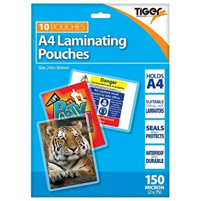Image of Tiger A4 laminating pouches 150 microns pack of 10