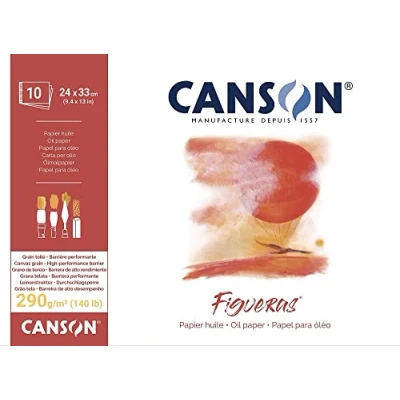 Image of Canson Figueras Oil &amp; Acrylic 290gsm paper pad including 10 sheets, size:41x33cm, canvas like texture