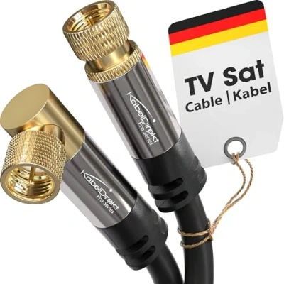 Image of CableDirect SAT cable, coaxial, satellite 90/straight connectors TV cable with multi layer shielding, break proof metal F 2m (HDTV, Radio, DVB T, C, S, S2)