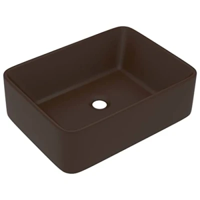 Image of &#039;vidaXL Luxury Ceramic Wash Basin in Matt Dark Brown Contemporary Design, Above Counter Installation, Ideal for Bathroom or Kitchen, Easy to Clean